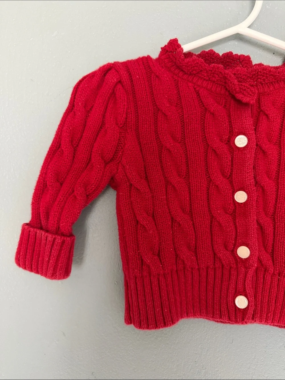Polo Ralph Lauren Baby Girl Holiday Red Cable-Knit Cotton Cardigan 3 Months